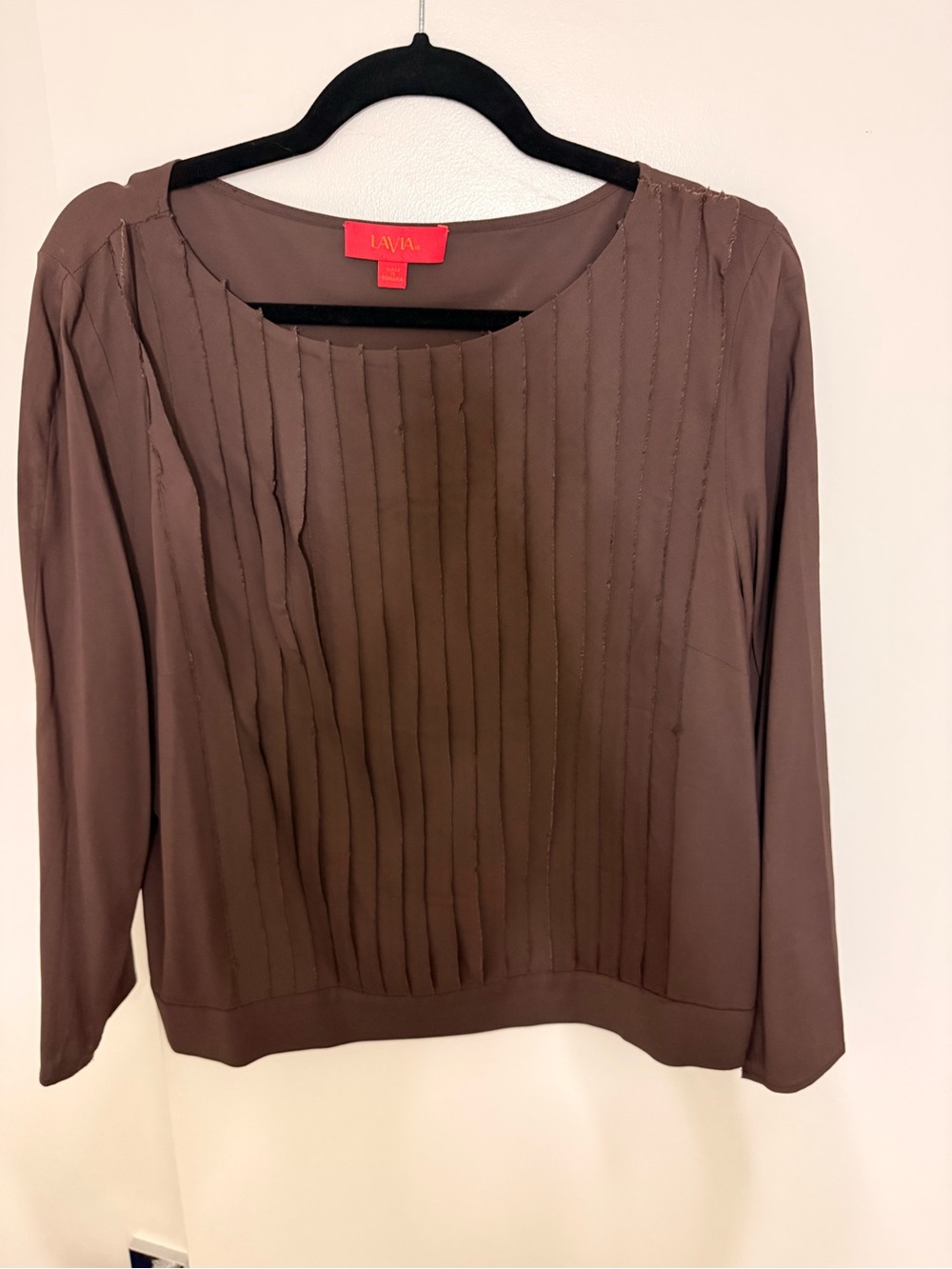 LAVIA Brown Pleated Long-Sleeve Blouse
